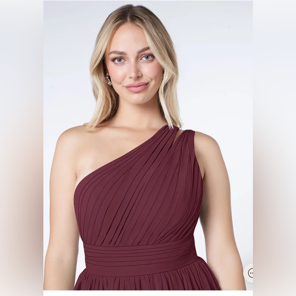AZAZIE MOLLY Cabernet A-Line One Shoulder Chiffon Dress long gown size 8 - Picture 3 of 10